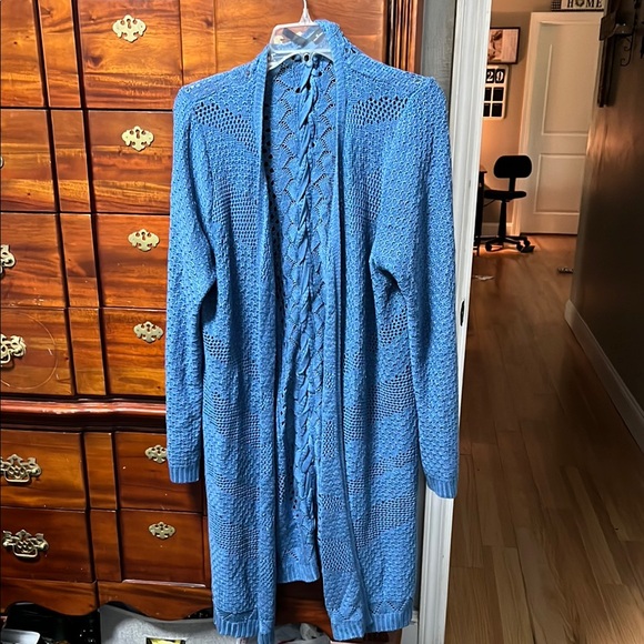 New Directions Blue Open Knit Sweater - Picture 1 of 3